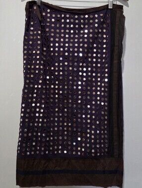 A Common Thread Cotton Wrap Skirt with Paillettes, Purple/Brown, M, NWT, Vintage